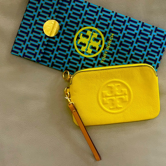 Tory Burch Perry Bombe Color Block Wristlet Purse/Bag Yellow/Green WITH GIFT BAG - Picture 1 of 5